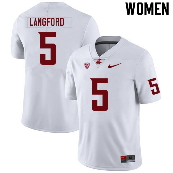 Women #5 Derrick Langford Washington State Cougars College Football Jerseys Sale-White - Click Image to Close